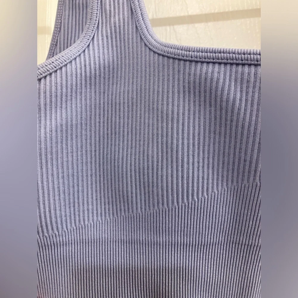 💙2 Piece Set: Periwinkle Ribbed Matching Sports Bra Biker Shorts Workout Set - Picture 6 of 10